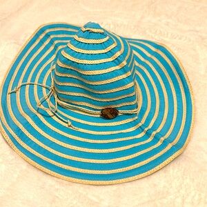 Panama Jack Wide Brimmed Hat.  Turquoise and cream.